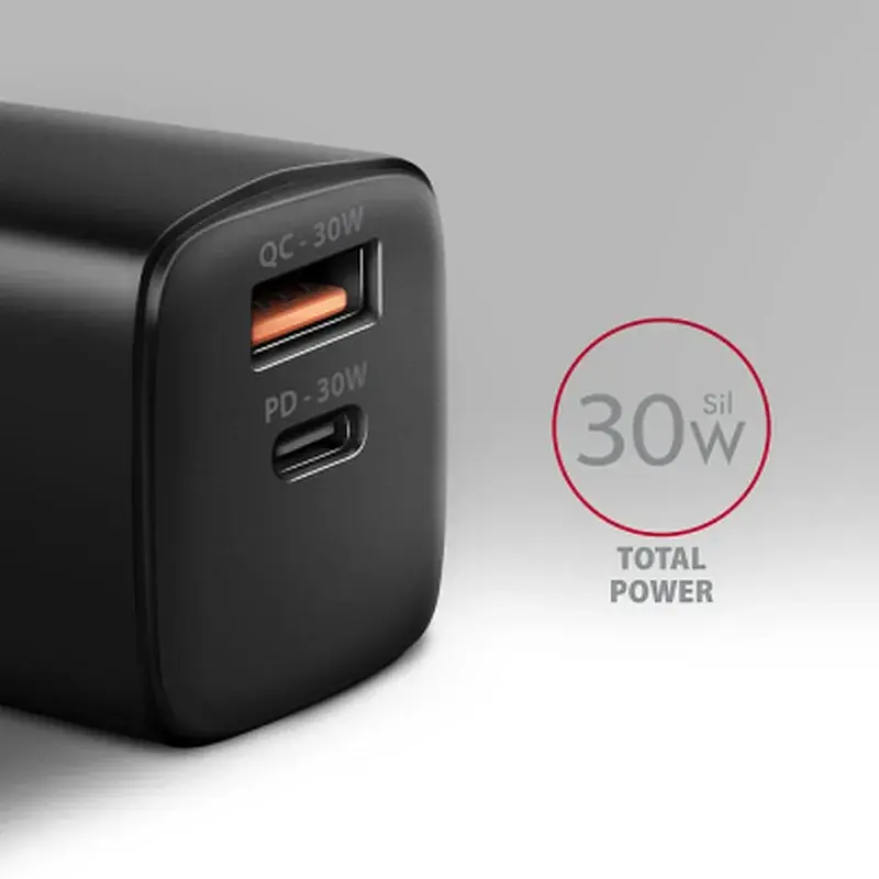 Зарядний пристрій AXAGON 1xUSB QC4.0 + 1xUSB-C PD30W PPS black (ACU-PQ30) - фото 3