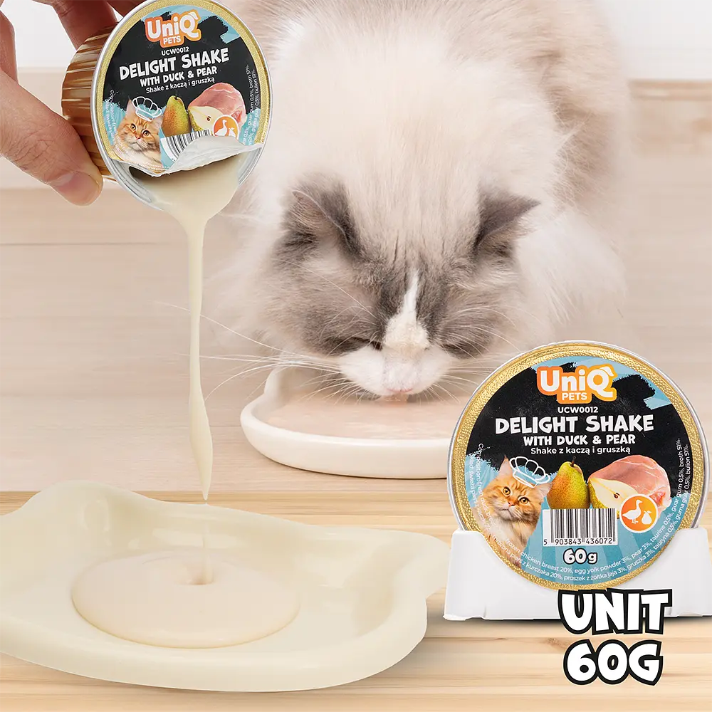 Кремовий вологий корм для кішок UNIQ PETS CAT WET FOOD DELIGHT SHAKE з качкою та грушею, 60 г - фото 4