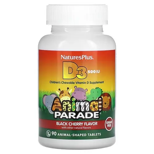 Вітамін D Animal Parade Vitamin D3 500 IU (Без цукру) 90 жувальних таблеток Вишня NaturesPlus vit0006416
