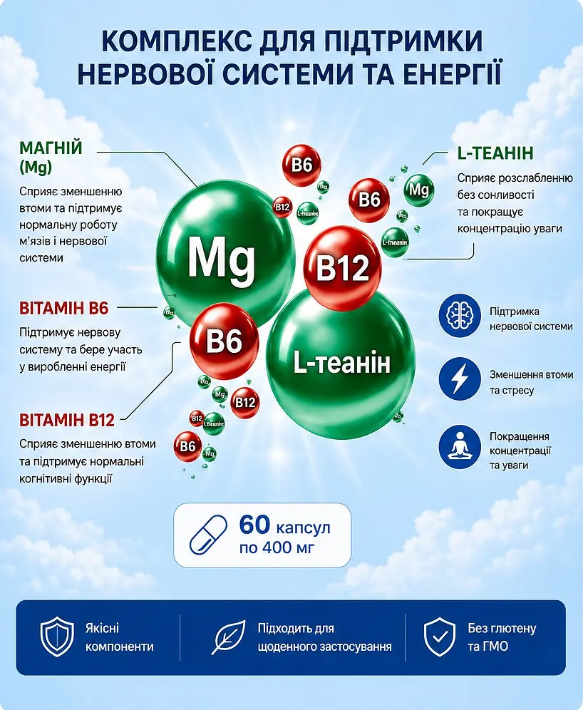 Магній + L-теанін, 60 капсул — комплекс при стресі й дедлайнах для спокійної концентрації, нервової системи та емоційного балансу - фото 4