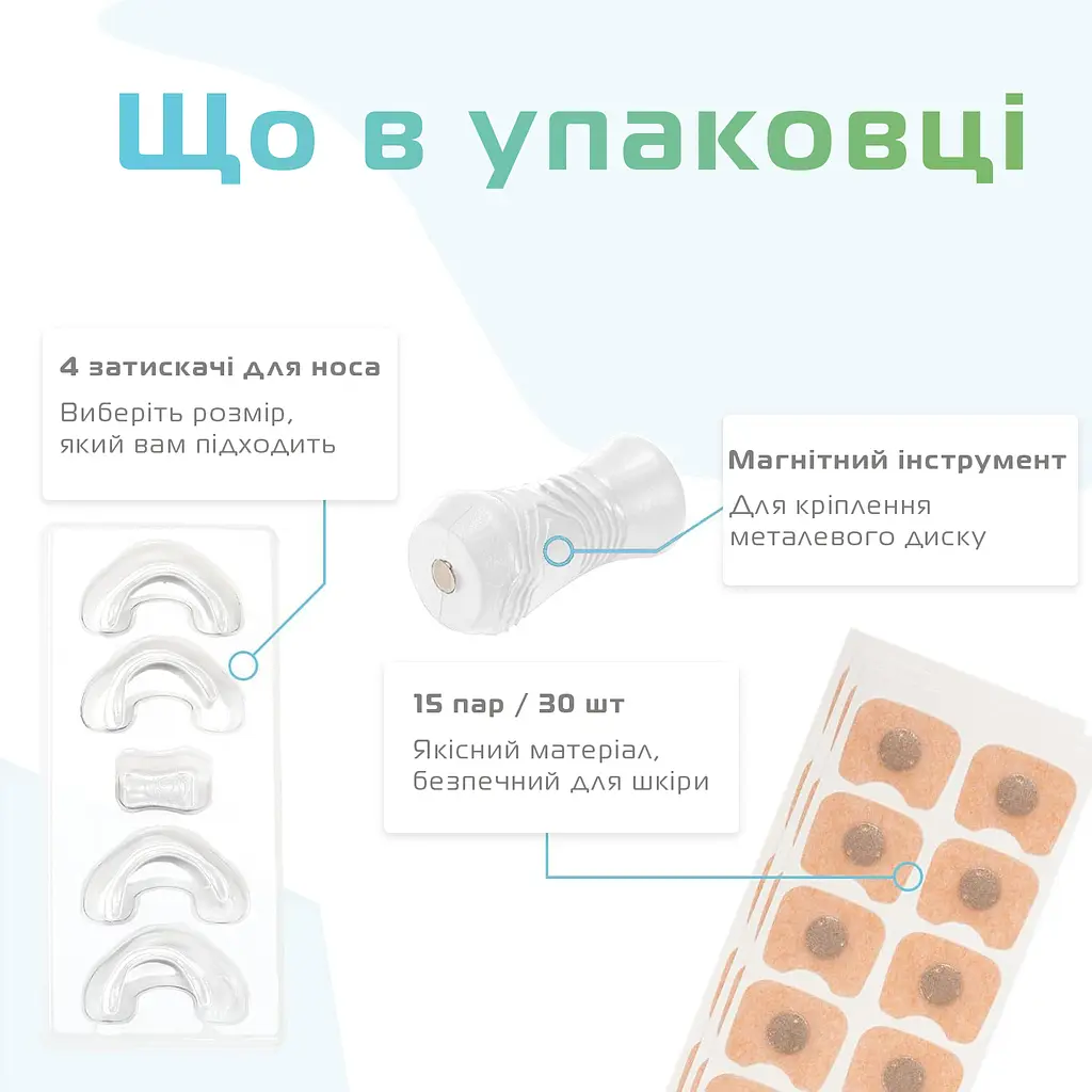 Магнитная клипса от храпа 15 пар сменных наклеек Антихрап расширитель для улучшения носового дыхания Назальный дилататор Белый (1216-02) - фото 7