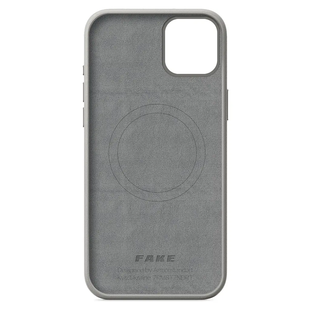 Кожаный чехол-панель для Apple iPhone 15 Plus, FAKE Leather Case, серый, искусственная кожа, премиальный, противоударный, защита всего корпуса, с мягкой подкладкой, поддержка MagSafe и беспроводной зарядки, ArmorStandart (ARM76295) - фото 2
