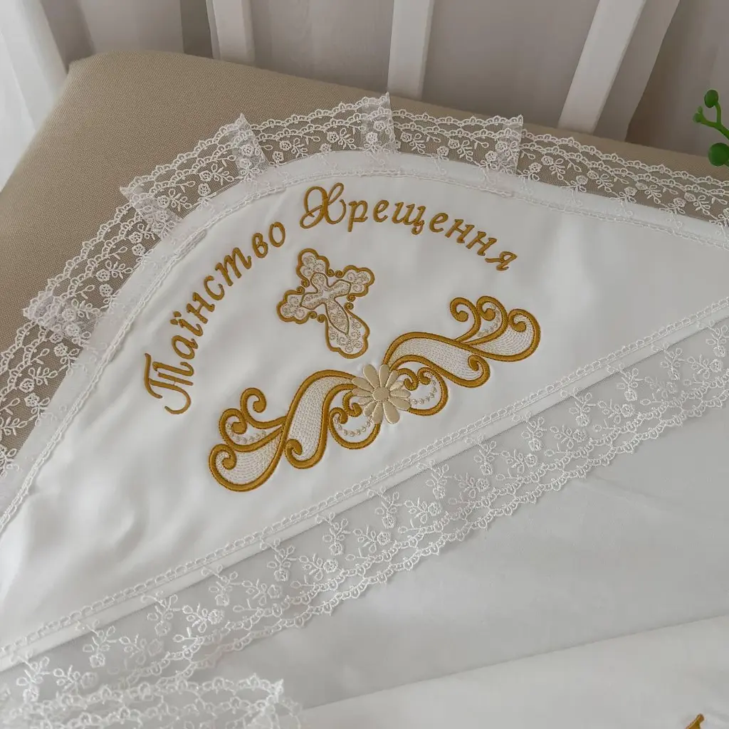 Крижма "Оберіг-3" ангора, кулір 75*80 см Betis Молочний із золотим - фото 2