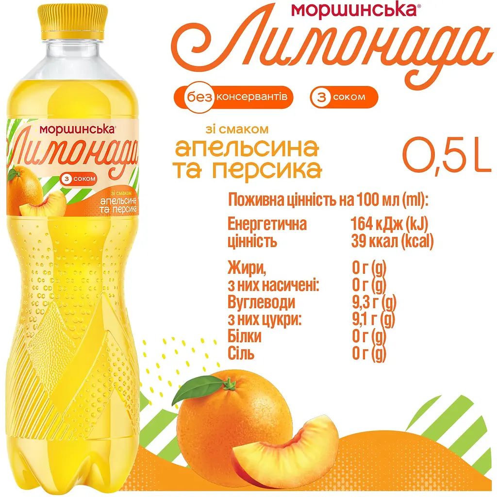 Напиток Моршинская Лимонада Апельсин-Персик среднегазированный 0.5 л - фото 5