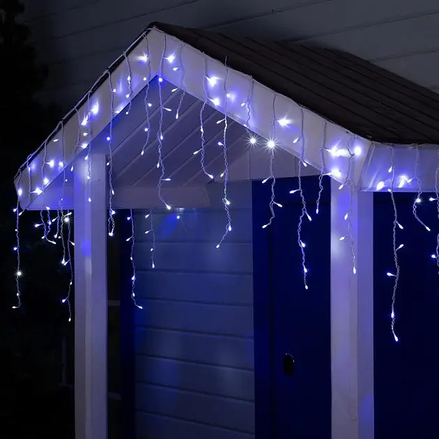 Новорічна святкова гірлянда бахрома 120 Led прозорий провід 3х0.5 м різнокольоровий - фото 4