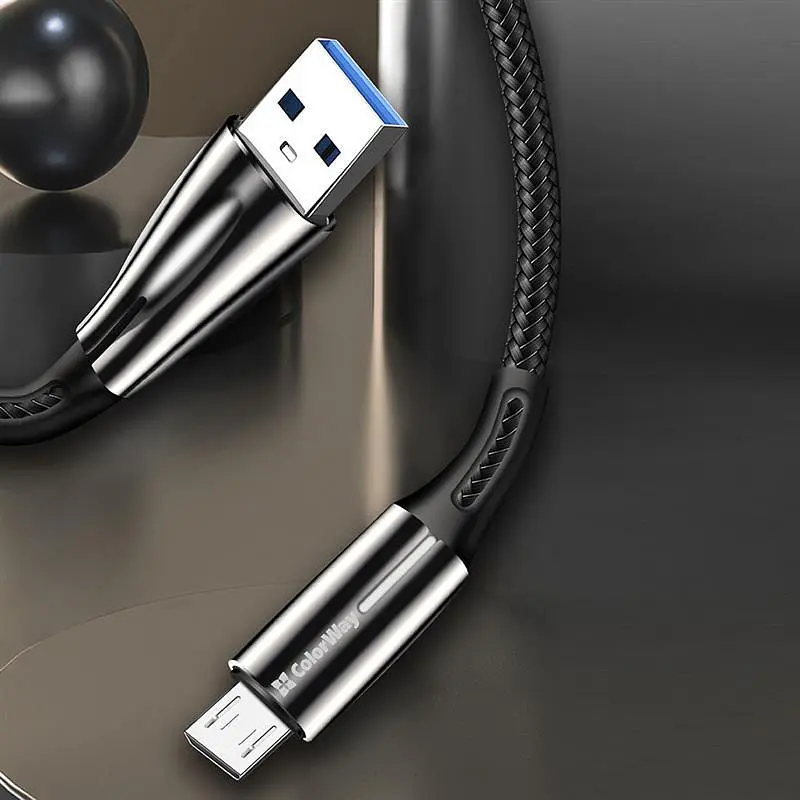 Кабель ColorWay USB - micro USB (M/M), Zinc Alloy + Led, 2.4 А, 1 м, Чорний (CW-CBUM035-BK) - фото 7