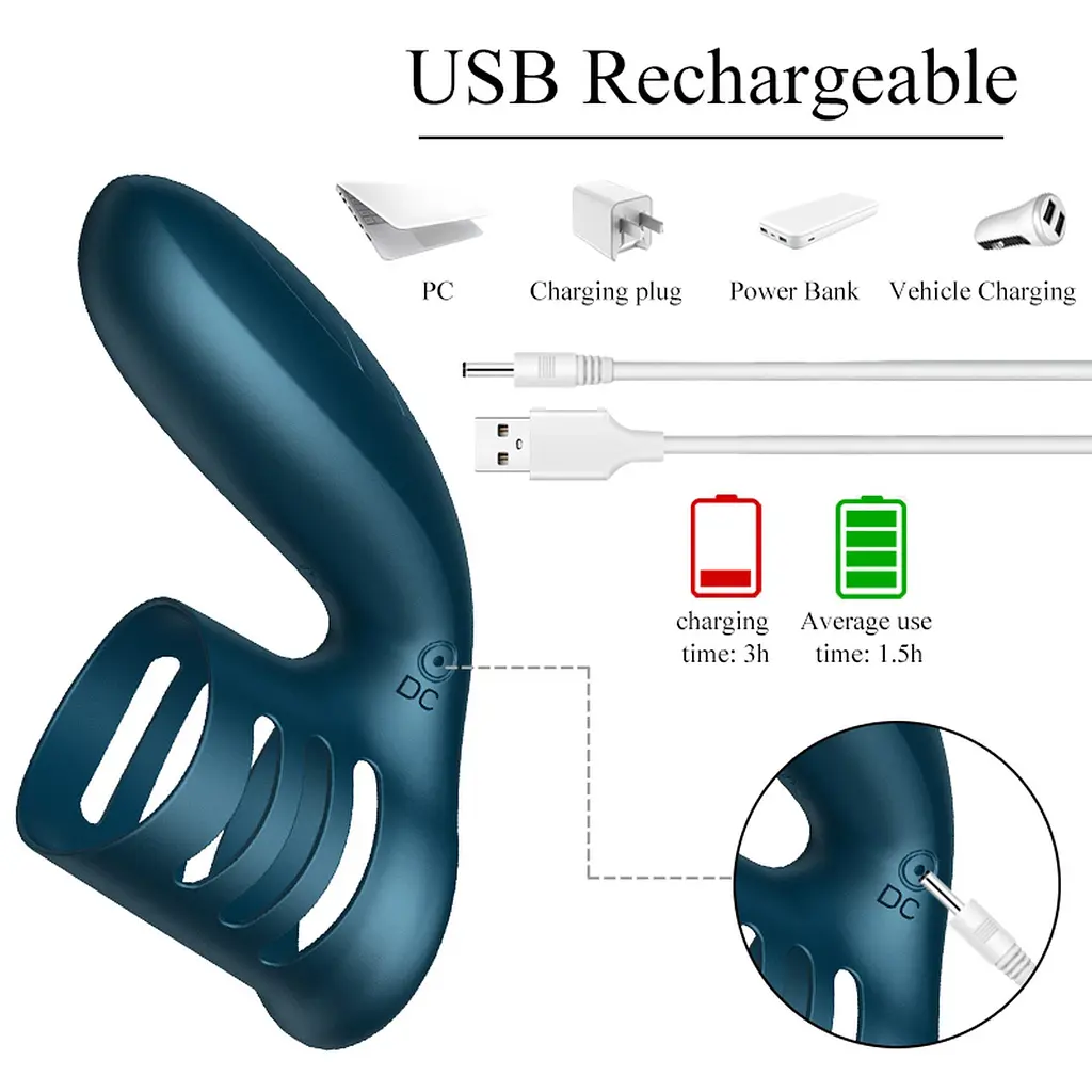 Насадка на пеніс B - Series Fox Foxshow Wibrator Silicone Ring 11 см синій - фото 5