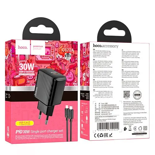 Сетевое зарядное устройство Hoco CS22A Value single port PD30W charger set(C to iP) черный - фото 4