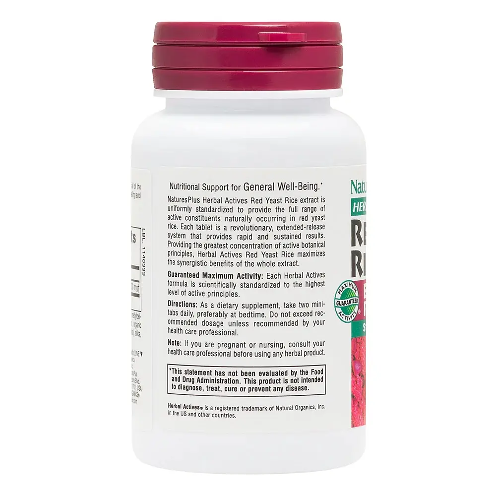 Натуральна добавка Natures Plus Herbal Actives Red Yeast Rice 600 mg, 60 міні таблеток - фото 3