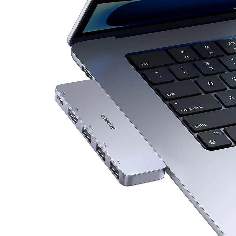 USB-хаб Baseus UltraJoy Series 5-Port HUB Space Grey (USB-C*2 to USB-C 40Gbps*1+HDMI 4K@30Hz*1+USB3.0*3） (B00052801811-04) - фото 5