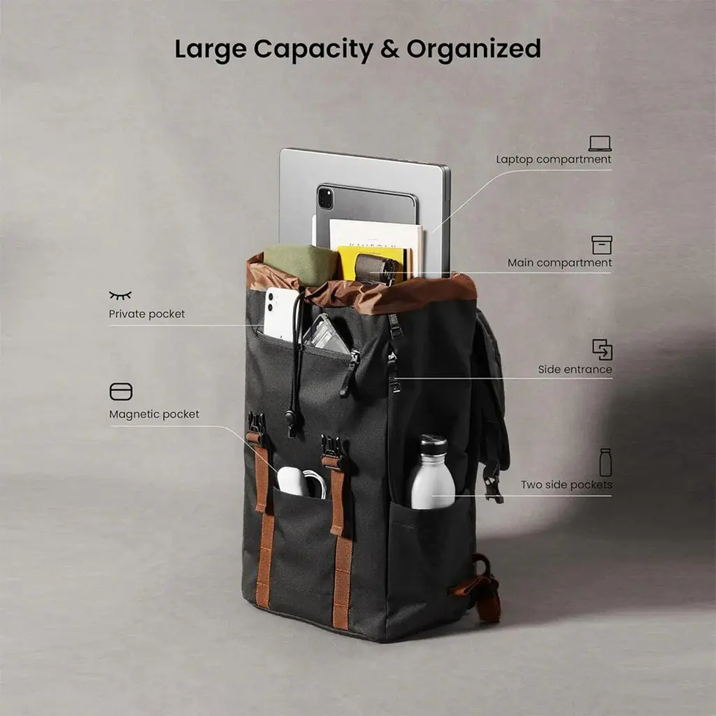 Рюкзак Tomtoc VintPack-TA1 22L Laptop Backpack Black 15.6 Inch/22L TA1M1D1 - фото 6