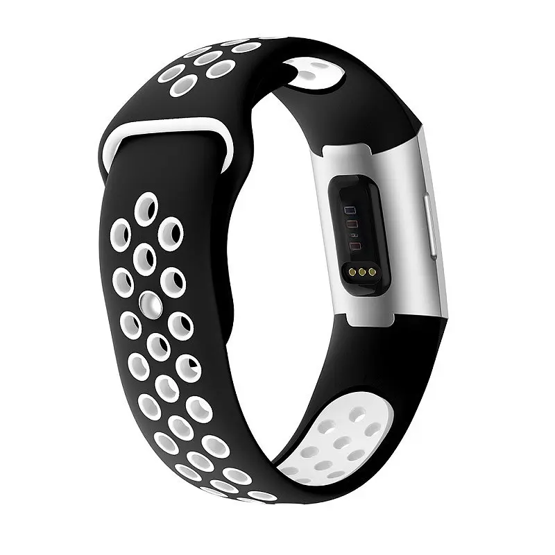Силіконовий ремінець Primo з перфорацією для фітнес браслета Fitbit Charge 3/4 Black White/розмір S - фото 3