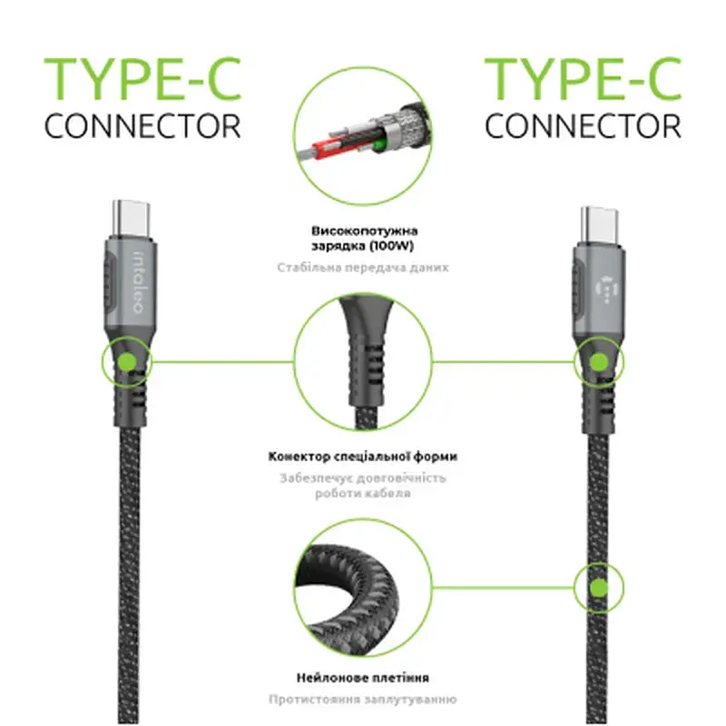Дата кабель USB-C to USB-C 2.0m CBGPD100WTT2 100W Intaleo (1283126559570) - фото 5