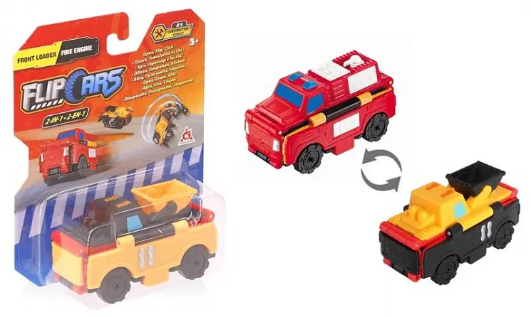 Машинка-трансформер Flip Cars Фронтальний навантажувач і Пожежний автомобіль, 2 в 1, 8 см (EU463875-14) - фото 2