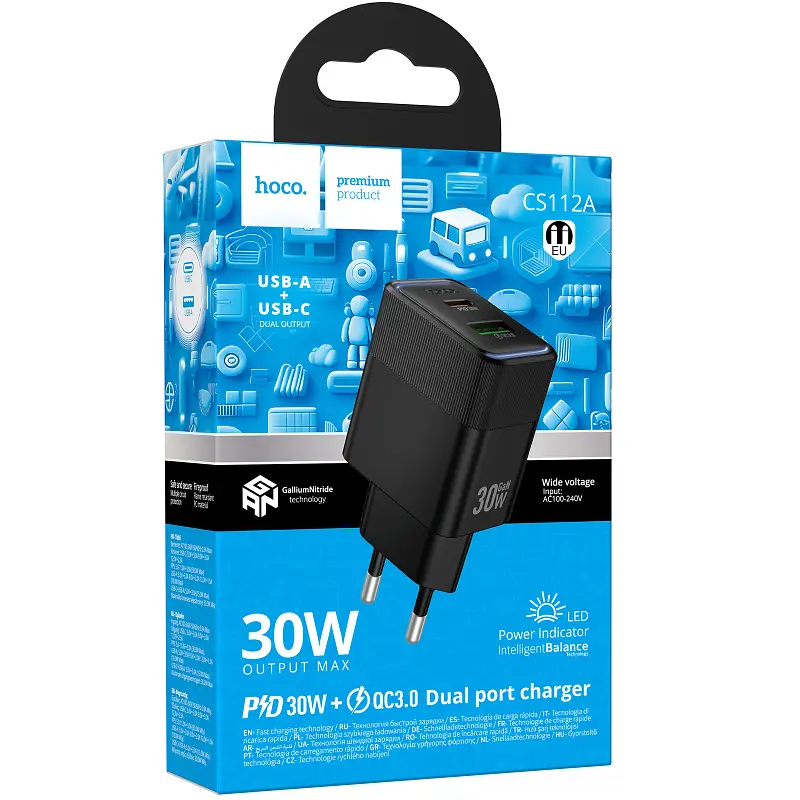 Мережевний зарядний пристрій Hoco CS112A Lounge PD30W+QC3.0 1USB-A/1C Black - фото 2