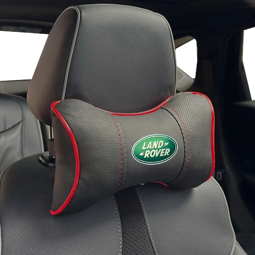 Подушка на підголівник з логотипом Land Rover Екошкіра 3D Кольоровий лого Чорна-Червоний кант 1 шт - фото 3