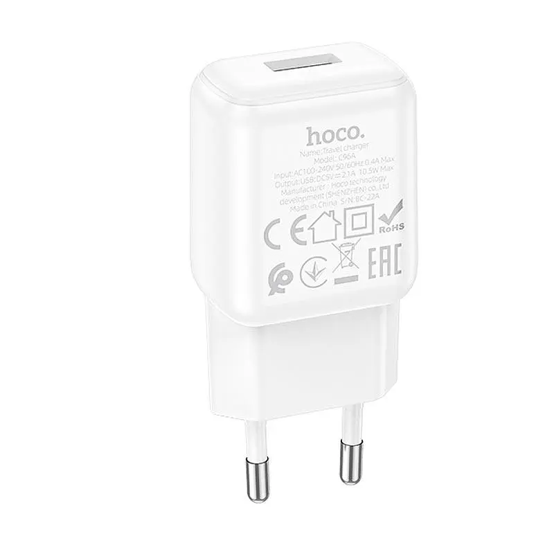 Зарядний блок - адаптер мережевий HOCO single port charger C96A 1USB 2.1A чорний - фото 9