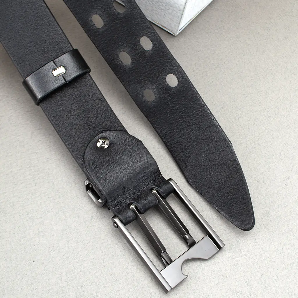 Ремень мужской кожаный черный JK-4068 (125 см) мультитул - фото 5