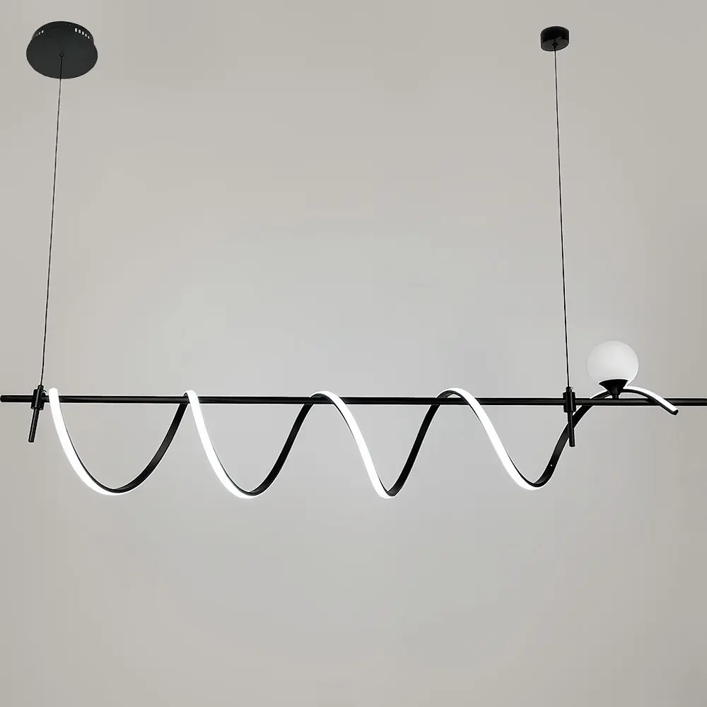 Удлиненная черная LED люстра со светодиодной волной и белым плафоном Line.F MJ 189-1500 BK - фото 7