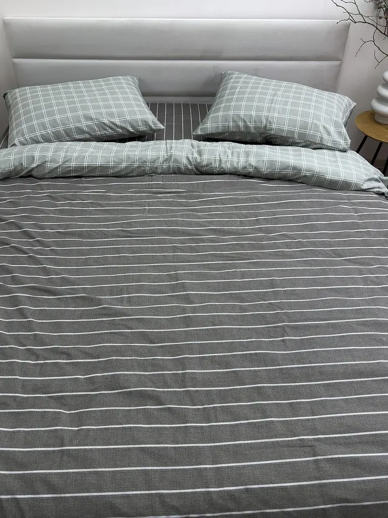 Комплект постільної білизни Ecotton Євро 210х220 см сірий клітинка лінія (20001АВ) (22262) - фото 6