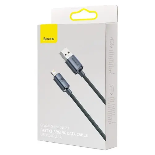 USB кабель Baseus Crystal Shine Series Fast Charging Data Cable USB to iP 2.4A 2m чорний CAJY000101 - фото 2