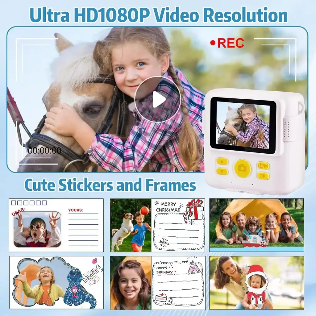Детская цифровая фотокамера с моментальной печатью 8MP Kids Instant Print Camera ABS-681 белая 1080P для детей 3-10 лет - фото 4