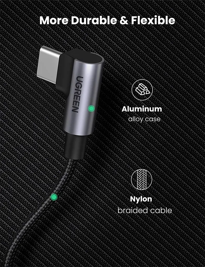 Кабель USB 2.0 Ugreen Type-C M-M 2 м 90° 20V/5A 100W Сірий US335 - фото 6