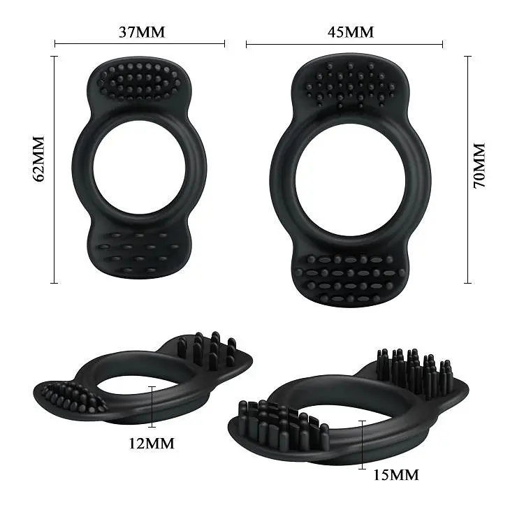 Ерекційне кільце Baile Double Cock Ring, набір з 2 шт (чорний) - фото 5