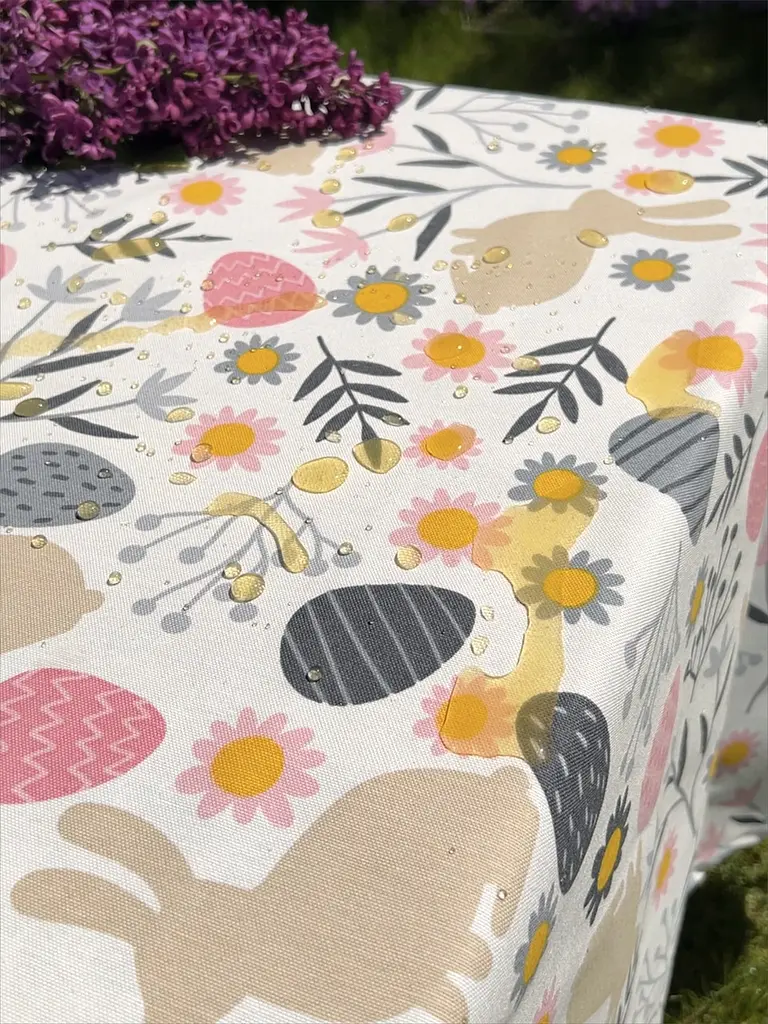 Водоотталкивающая Скатерть пасхальная Зайчики 340х140 см (+ 7 салфеток 30х40) Серый - фото 8