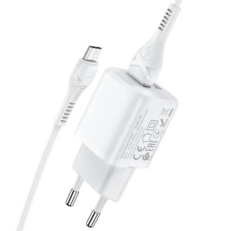 Зарядное устройство Hoco N8 Briar dual port charger set с кабелем Micro USB - 2USB белое - фото 2