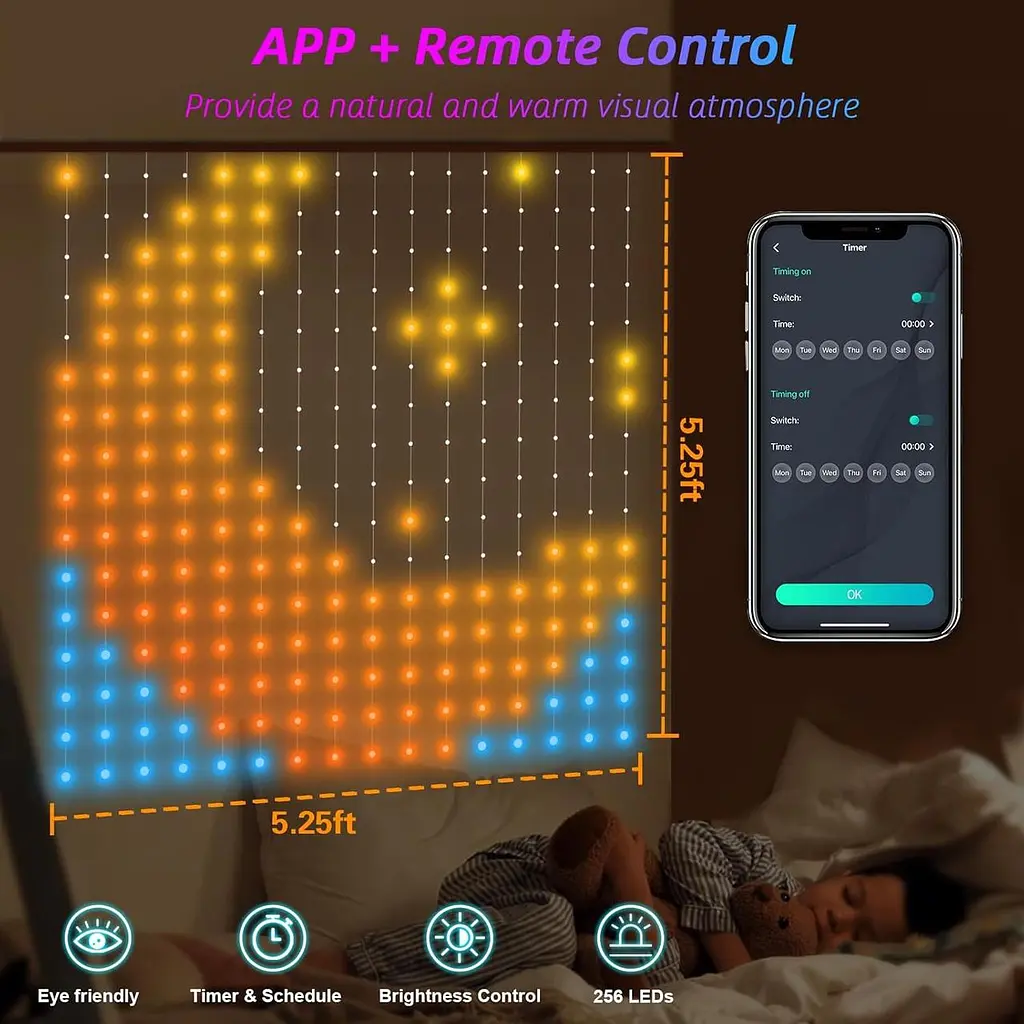 Гірлянда Smart-штора SFK-07 святкова LED-гірлянда для дому ∙ Світлодіодна штора з додатком SFK-07 20 ниток по 20 LED - фото 6