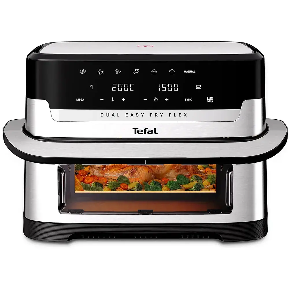 Фритюрниця з гарячим повітрям Tefal Dual Easy Fry Flex EY922DE0, 2,5 кг, 9 літрів, 2700 Вт, сріблястий / чорний