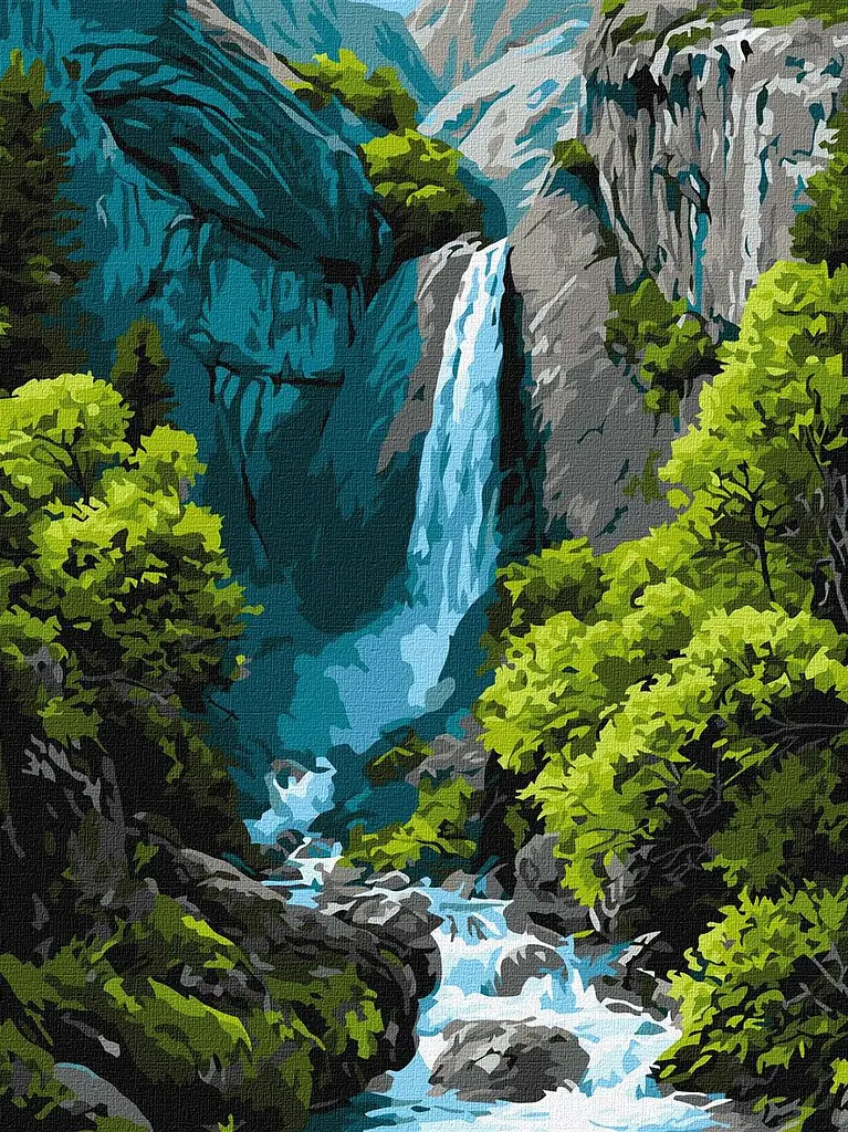 Картина за номерами Пейзаж. Гірський водоспад 30x40 см Ідейка KHO 6437