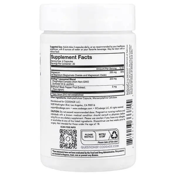 Магній Liposomal Magnesium Glycinate 120 капсул Codeage vit0005494 - фото 2