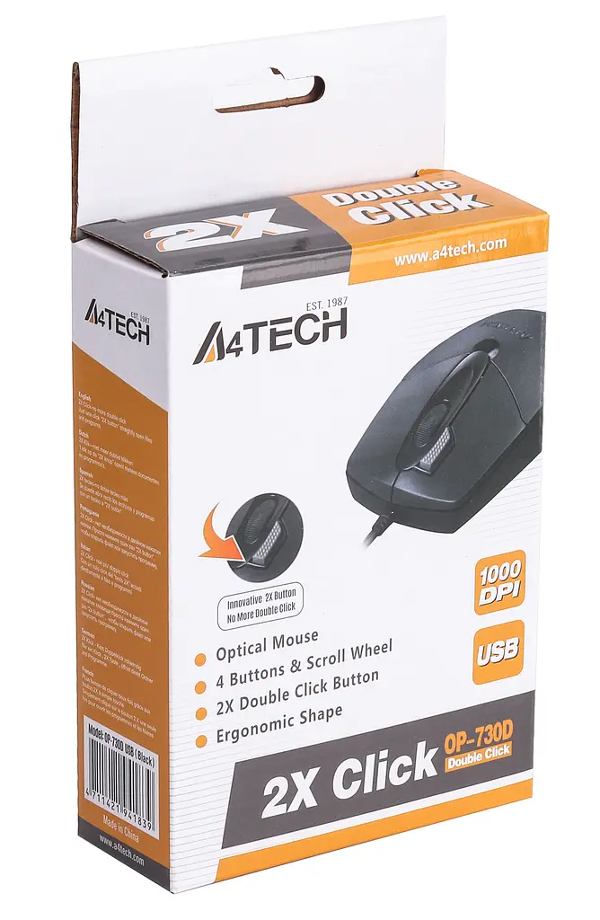 Миша A4tech OP-730D USB (чорна) 1000dpi, 2x Click кнопка - фото 2