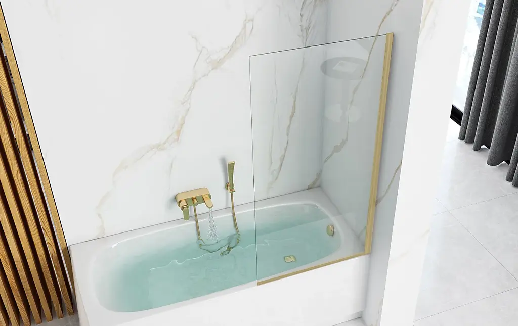 Шторка для ванны Rea Elegant 80 brushed gold неподвижная REA-W6601, Универсальная, прозрачный, золотой - фото 2