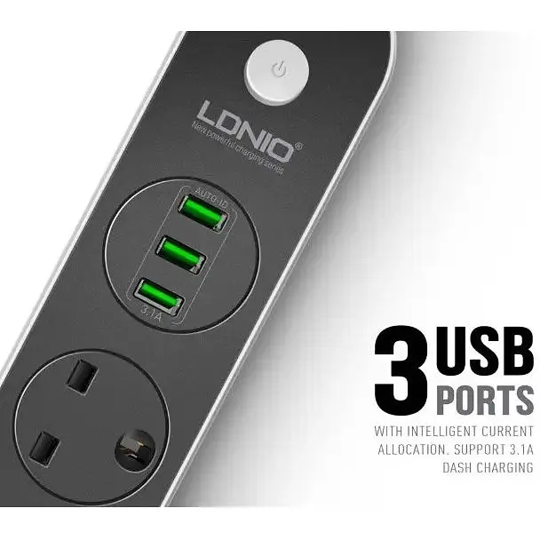 Сетевой фильтр LDNIO SC3301 удлинитель 1.6 м 3 розетки 3 USB серо-черный - фото 6