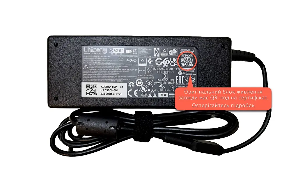 Блок живлення (зарядка) для ноутбука Acer 90W Chicony (19V 4.74А 5.5x1.7мм) A16-090P1A/KP0900H002 - фото 2