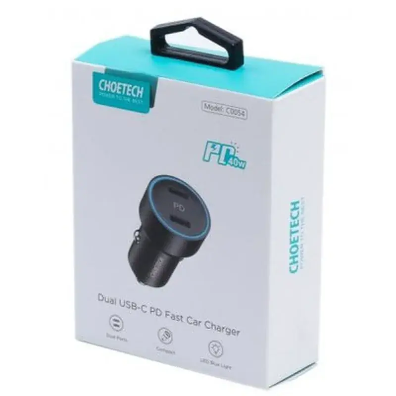 Зарядний пристрій Choetech car 2хUSB-C 40W PD black (С0054-BK) - фото 4