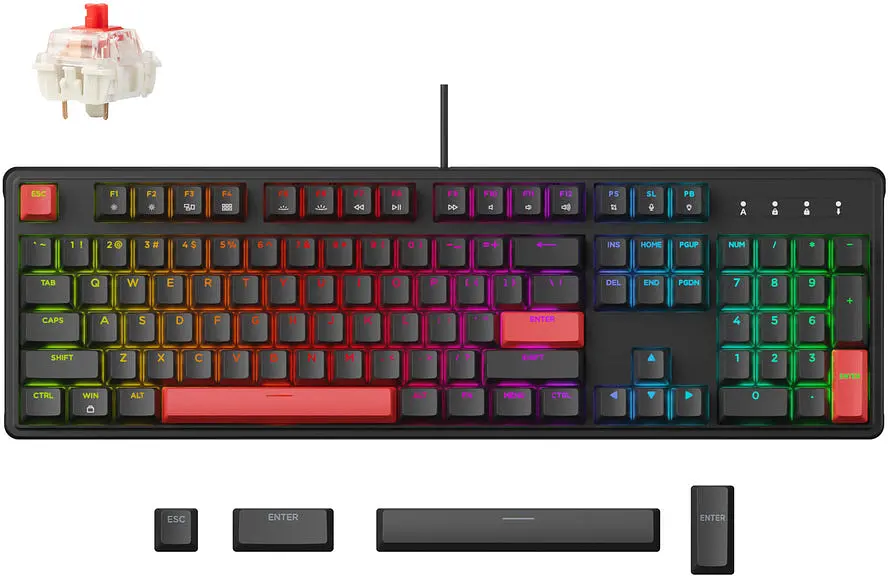 Клавиатура механическая X3 104Key, Keychron Red, USB-A, QMK/VIA, Hot-Swap, EN/UKR, RGB, черный Lemokey teh0013912 - фото 8