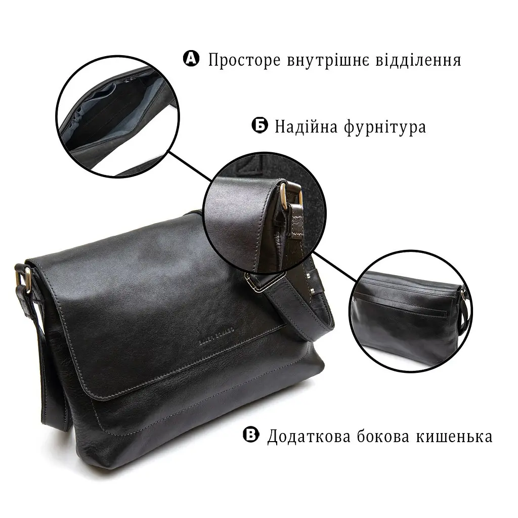 Шкіряна чоловіча прямокутна сумка Grande Pelle 11429 чорний - фото 8