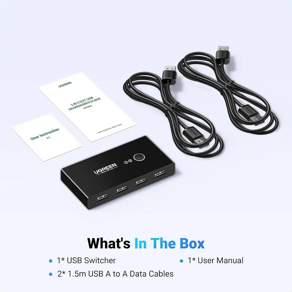 Комутатор UGREEN US216 2 In 4 Out USB 2.0 Switch Box 1.5 м Black (30767) - фото 9