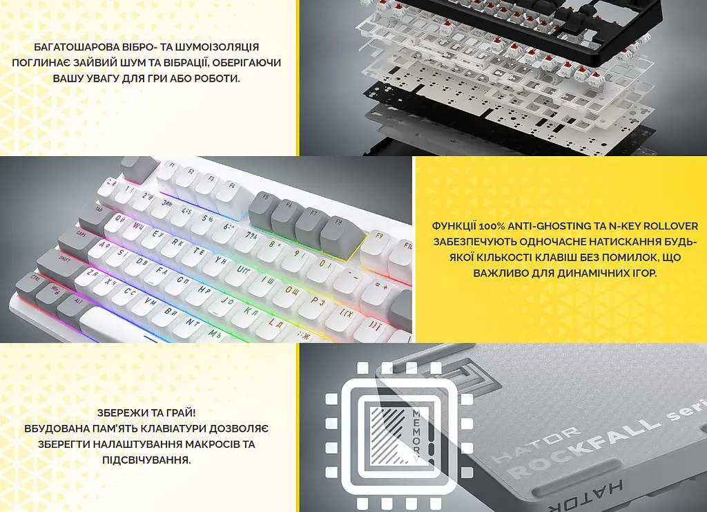 Клавіатура ігрова механічна HATOR HTK-850UA Wireless Black-White Rockfall 3 TKL Mecha orange, QMK/VIA - фото 9