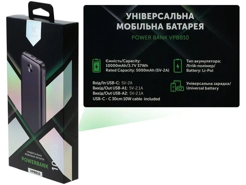 Зовнішній акумулятор (Power Bank) Vinga 10000mAh 10W Black (VPBB10) - фото 7