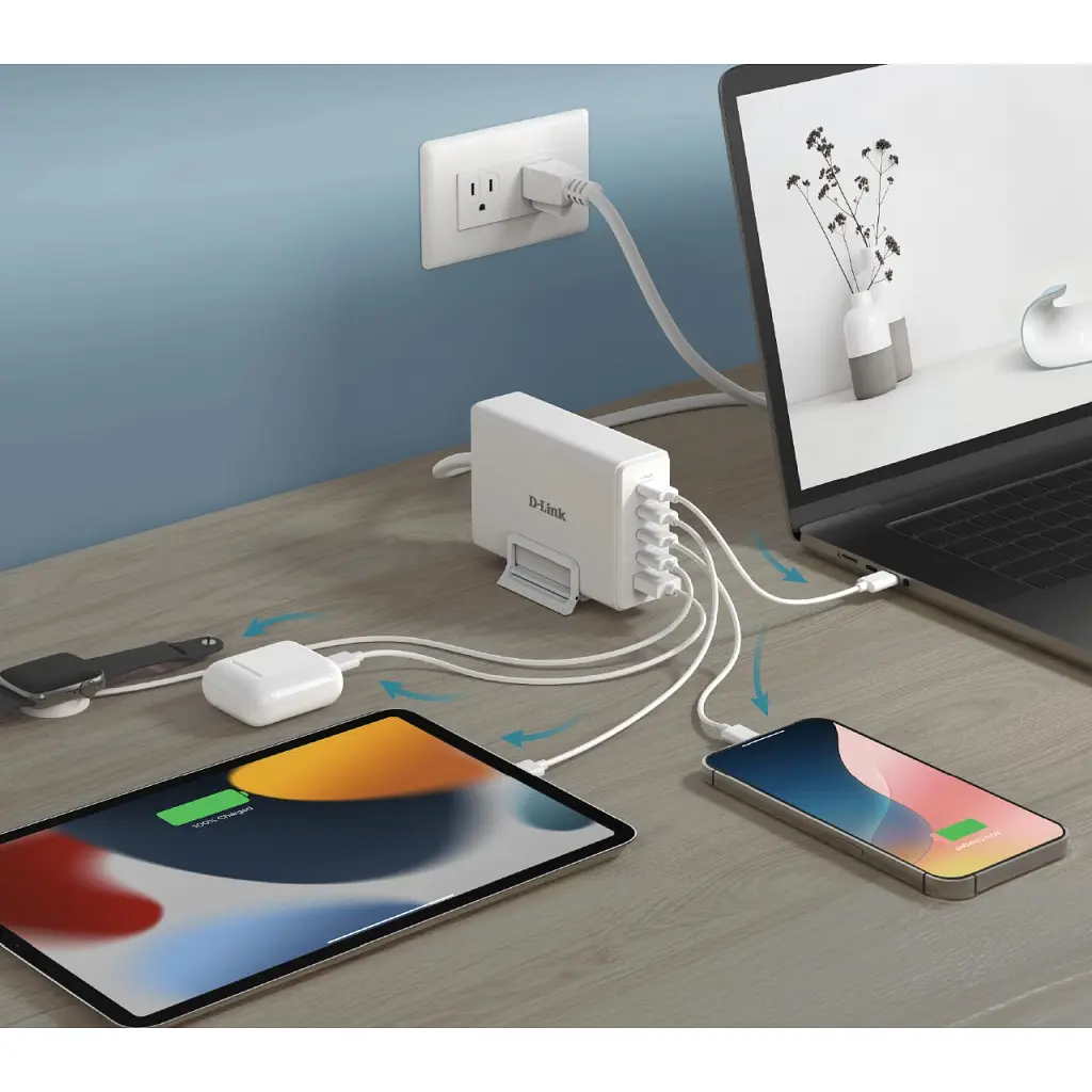 Зарядний пристрій D-Link 4xUSB-C + 1xUSB PD240W GaN white (DCF-241) - фото 7