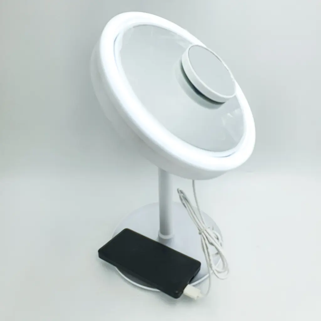 Настільне косметичне дзеркало з LED підсвічуванням та вентилятором Beauty Breeze Mirror білий - фото 3