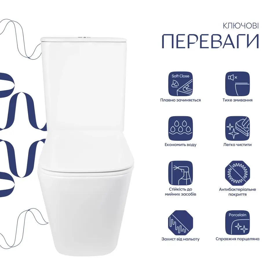 Унітаз підлоговий Qtap Tern Ultra Quiet з сидінням Slim Duroplast/ Soft-close/ Quick Release QT17226003AW - фото 2