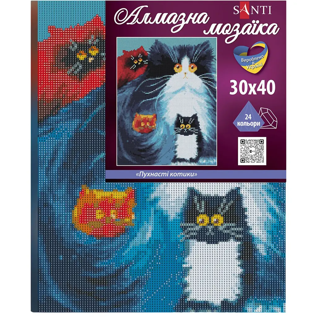 Алмазна мозаїка Santi Пухнасті котики 30х40 см на підрамнику (954710) - фото 2