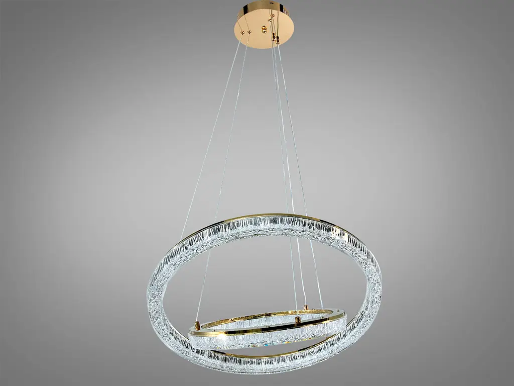 Сучасна підвісна LED люстра на 20 м2 Diasha 1712/600+400G, золото, 2 кільця, 70 W - фото 4