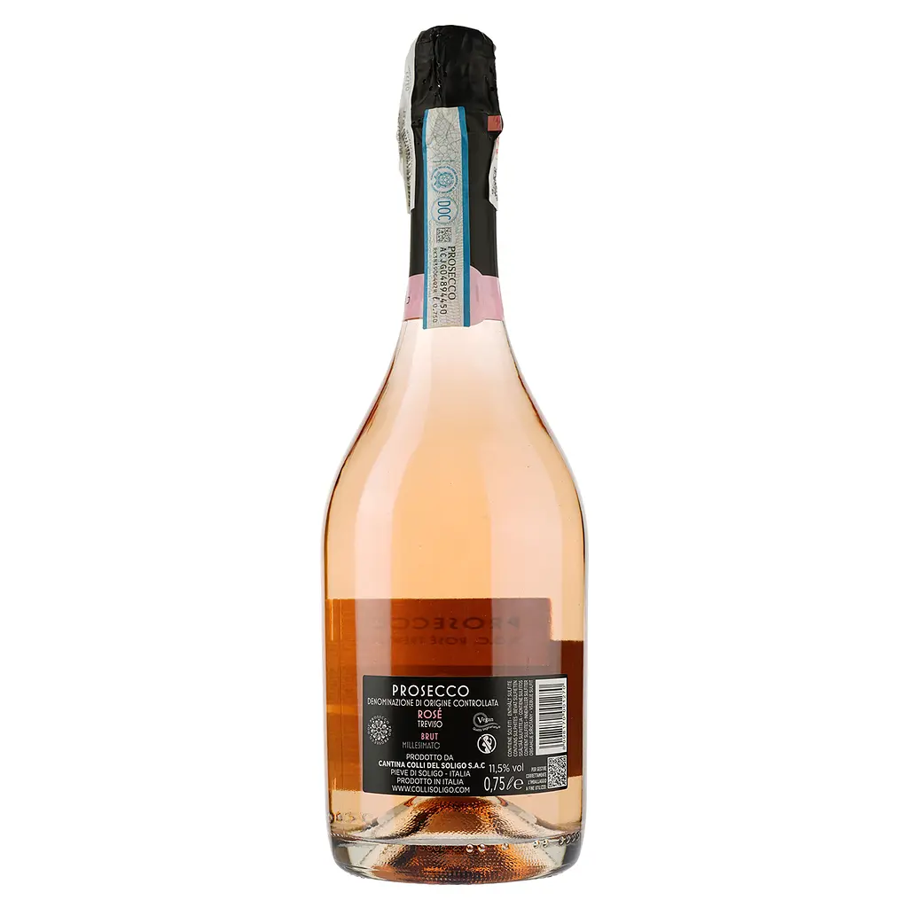 Вино ігристе Soligo Prosecco Treviso Millessimato Rose, рожеве, брют, 11,5%, 0,75 л (95836) - фото 2